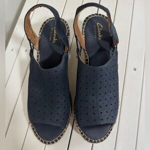 Clarks Artisan Petrina Gail Navy Nubuck Espadrille Wedges - Size 8M